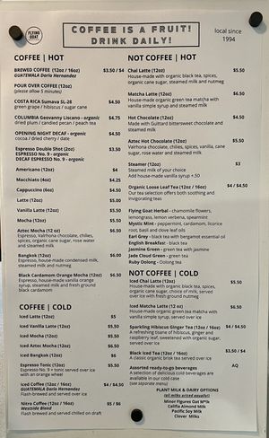 Menú  at Flying Goat Coffee in Healdsburg