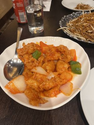 mock sweet and sour chicken  at Plum Valley in London