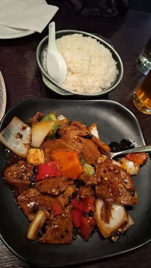 Mock duck and black bean sauce at Plum Valley in London