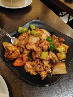 503 - Stir fried mock chicken with black bean sauce at Plum Valley in London