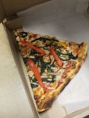 Spinach bell peppers and onions with vegan cheese at Sauce & Soda in Brooklyn