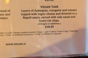 Vegan Tian on the menu at Dolan's Pub and Restaurant in Limerick