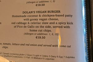 Vegan burger on the menu at Dolan's Pub and Restaurant in Limerick