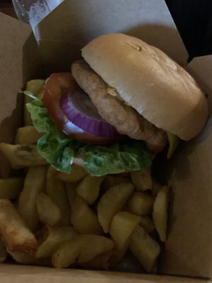 Vegan burger and chipss were so  at Dolan's Pub and Restaurant in Limerick