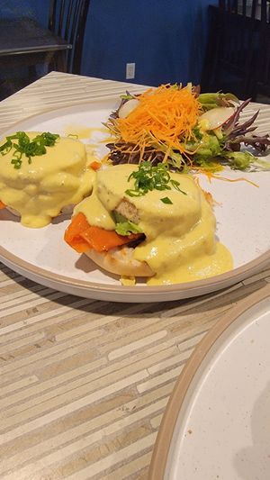 "Salmon benny" #Veganuary at Stillfood Bistro in Salmon Arm