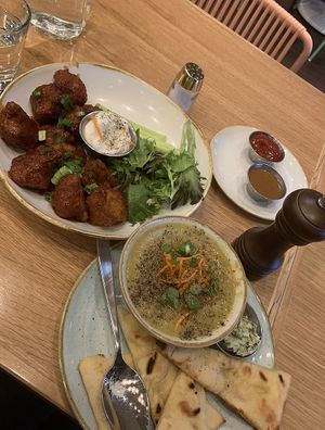 Buffalo Cauliflower Soup with Soup of the week and seed flat bread  at Fresh Sherway in Toronto