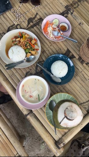 fried cashew nuts and coconut soup  at Colorful Hut in Koh Phangan