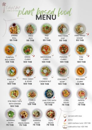 Menu 2016 plant based food at Colorful Hut in Koh Phangan