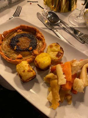 Vegan cheeze tart and roasted veggies at Ferryboat Inn in Hayling Island