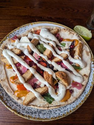 Vegan flatbread at Ferryboat Inn in Hayling Island