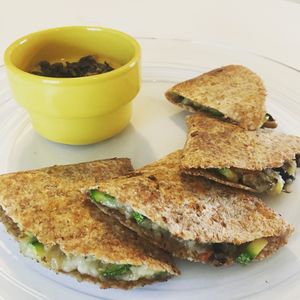 Vegan cheese quesadillas at Las 3 Puertas in Cancun