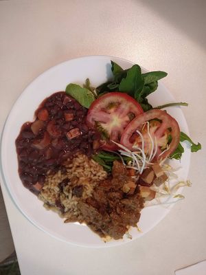 Primeiro prato do buffet livre, tive que repetir um só com a feijoada. at Mamma Veg Floripa in Florianopolis