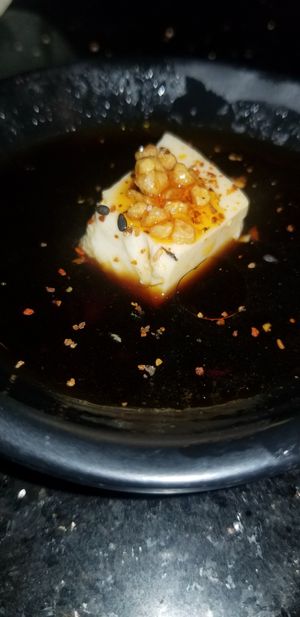 Tofu that I marinated in the sauces on the table and made delicious at Daiichi Ramen in Hilo