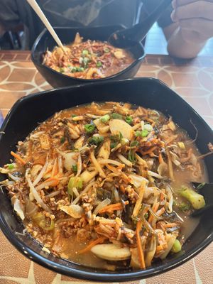 Kimchi ramen in vegan broth with added mixed vegetables   at Daiichi Ramen in Hilo