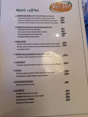 All vegan separate menu at Viva la Pepa in El Calafate