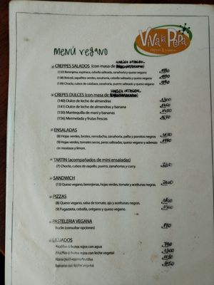 Menu at Viva la Pepa in El Calafate