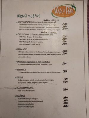 Vegan menu on request at Viva la Pepa in El Calafate