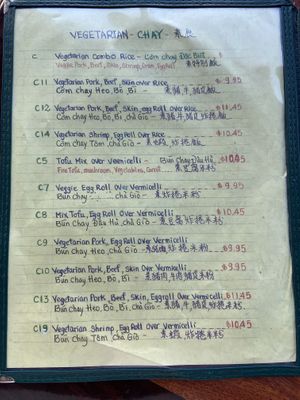 Vegetarian menu  at Pho Huong Que in Oakland