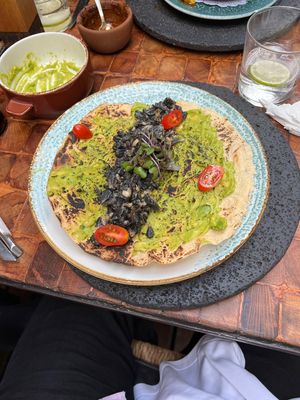 Smut corn tostada  at Los Danzantes in Mexico City