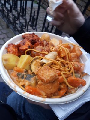 Mix and match - noodles tofu curry  at Vegan Thai Food - Food Stall in North West London