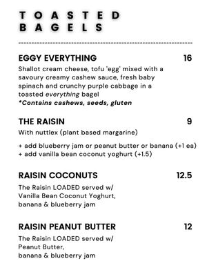 Bagel menu at Earth to Body Cafe in Croydon