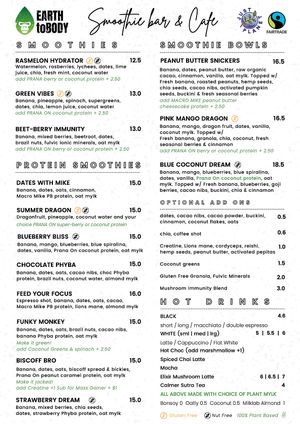 Updated menu Oct'24 at Earth to Body Cafe in Croydon