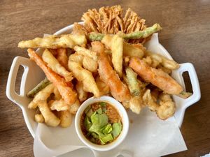 Fried vegetables with dipping sauce  #Veganuary at 9 Salads นายน์สลัด in Bangkok
