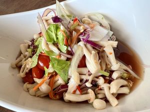 Glass noodles with mushrooms spicy salad  #Veganuary at 9 Salads นายน์สลัด in Bangkok
