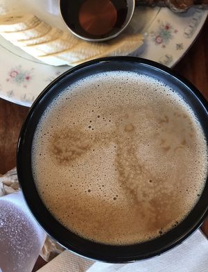 Latte with house coconut/rice milk! at Chaco Canyon Organic Cafe - West in Seattle