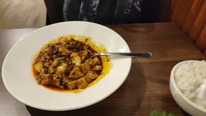 Mapo tofu with steamed rice. #Veganuary at Vegan Planet in North West London