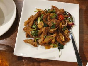 Fried lamb at Vegan Planet in North West London