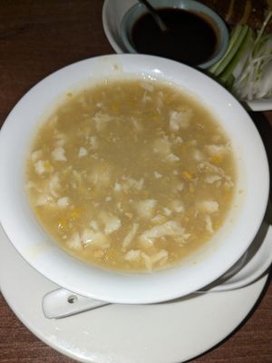 Chicken sweetcorn soup at Vegan Planet in North West London