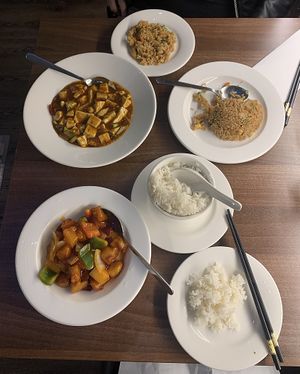 Mapo tofu and sweet and sour chicken   at Vegan Planet in North West London
