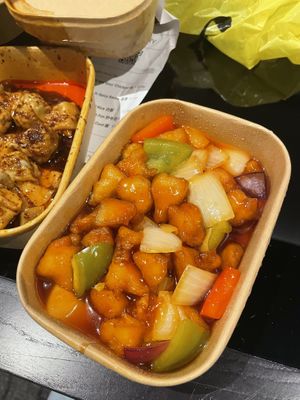 Sweet and sour chickn  at Vegan Planet in North West London
