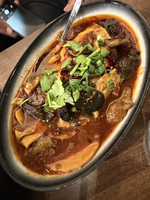 Chong qing assorted veg & mixed vegan meats
in fiery sauce  at Vegan Planet in North West London