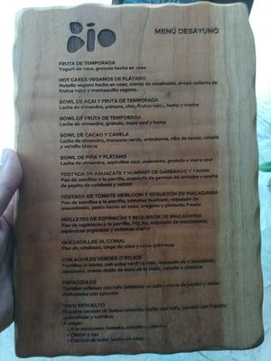 Front side Breakfast Menu Dec'21 (back offers delicious smoothies/juices) at BIO at Xcaret Mexico in Playa Del Carmen