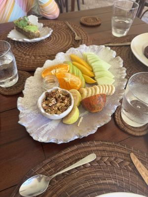 Seasonal fruit platter - the home made granola was really good  at BIO at Xcaret Mexico in Playa Del Carmen