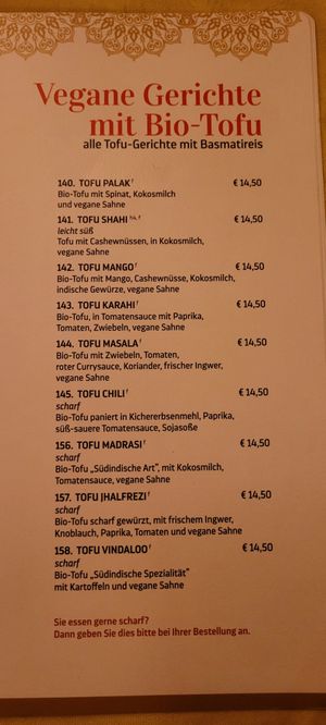 Vegane Karte at Kashmir in Freiburg