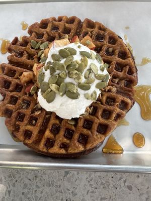 Seasonal Pumpkin spice waffles  at Greenheart in Leesburg