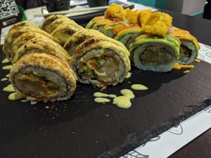 Chilean roll and acevichado at Vegan Street Bar - Yasai Bar in Santiago