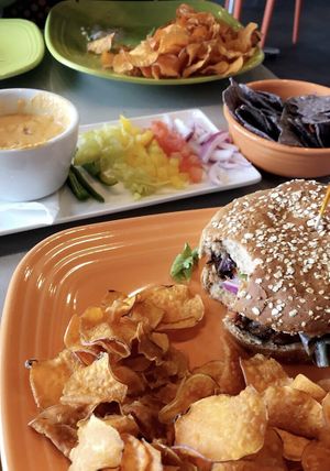 Veggie burger and queso at Lotus Leaf Cafe in Wichita