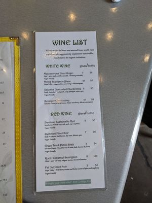 Wine list at Lotus Leaf Cafe in Wichita