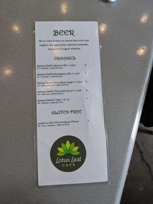 Beer list at Lotus Leaf Cafe in Wichita