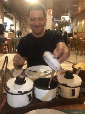 The cute little dishes you make your plate from (and my cute fiancé 😍)  at Barcaxeira Porto de Galinhas in Ipojuca