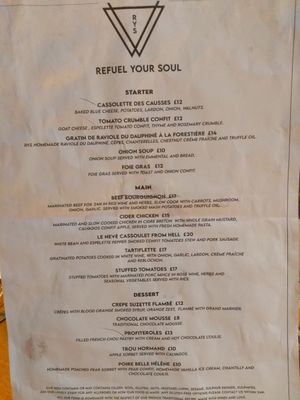 Menu at Refuel Your Soul in North London
