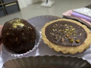 Farerro biscuit and Dubai chocolate tart. Both not bad    at Vegan Bakery By Heart in Phuket