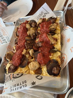 Vegan Supreme - Vegan Pepperoni, Bacon, Chicken, Sausage, Cheese, and House Marinara  at Joyride Pizza in San Francisco