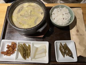 Soup with tofu and mushrooms  at Urban Tofu 도시두부가게  in Seoul