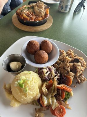NC BBQ platter & Pasta bake  at Fiction Kitchen in Raleigh