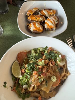 Peanut noodle bowl and twice baked potatoes (I think). Wasn’t a huge fan of the potato skins    at Fiction Kitchen in Raleigh